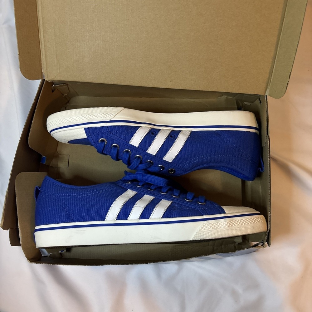 Men's Sz‎ 13 Adidas Blue w White Stripes Nizza RF 74 Sneakers Canvas